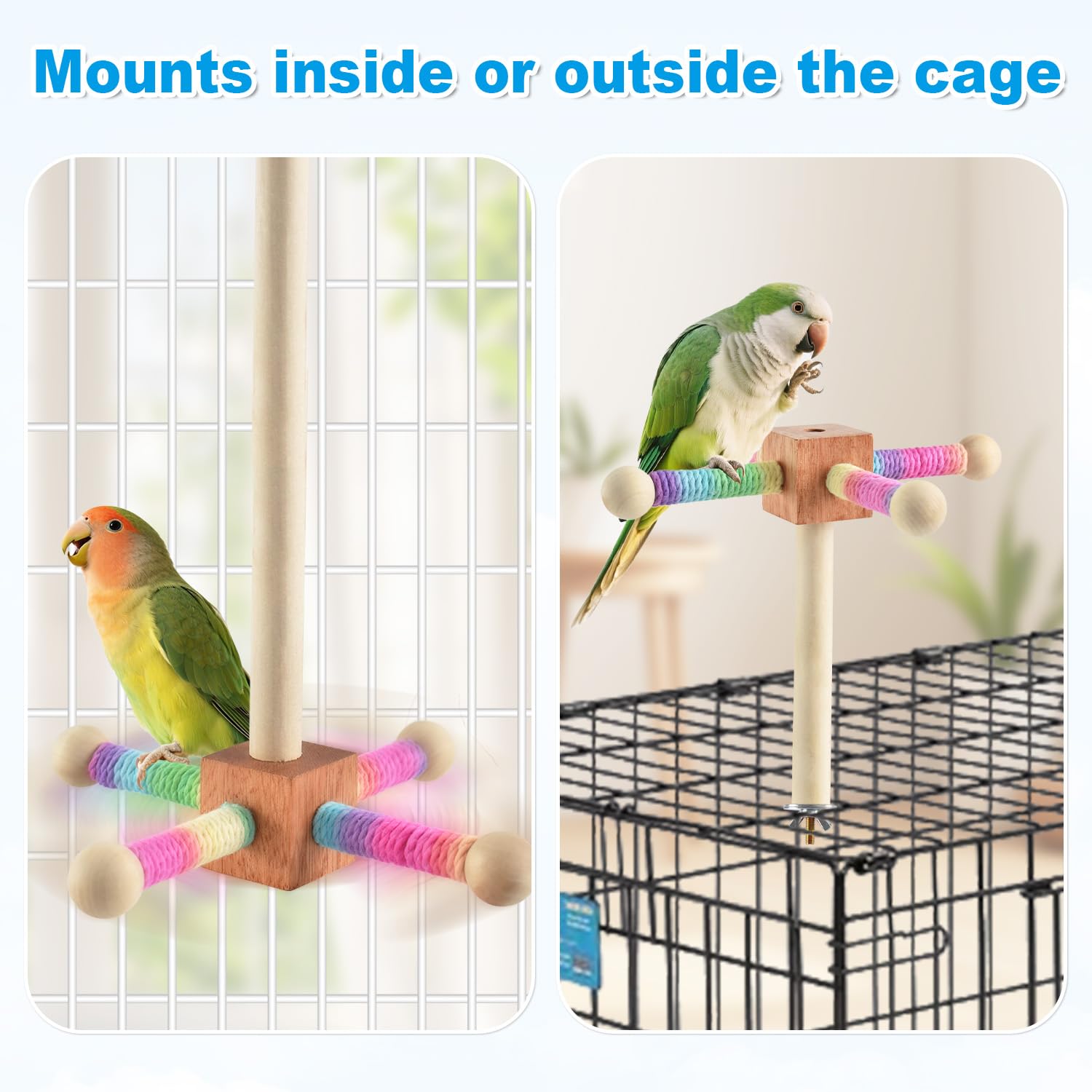 Bird Perch Toy, Interactive Spinning Parakeet Parrot Toys with Chew Toy, Parakeet Cage Accessories for Small and Medium Parrots,